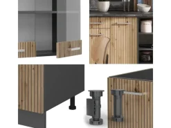 Clearance Vicco R-Line Küchenzeile Artisan Eiche/Anthrazit 240 cm AP Marmor ohne E-Geräte Herde|Einbauküchen