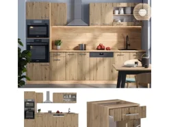 Sale Vicco R-Line Küchenzeile Artisan-Eiche/Goldkraft Eiche 300 cm mit HochschrankAP Marmor ohne E-Geräte Artisan Eiche