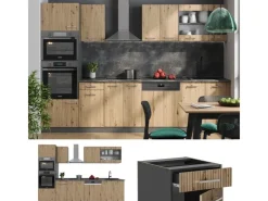Discount Vicco R-Line Küchenzeile Artisan Eiche/Anthrazit 300 cm mit Hochschrankohne Arbeitsplatte ohne E-Geräte Eiche Hell