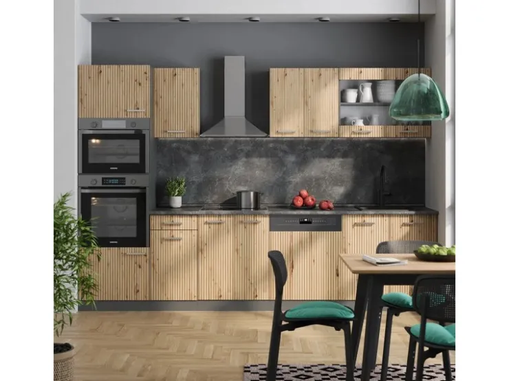Discount Vicco R-Line Küchenzeile Artisan Eiche/Anthrazit 300 cm mit Hochschrankohne Arbeitsplatte ohne E-Geräte Eiche Hell