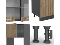 Discount Vicco R-Line Küchenzeile Artisan Eiche/Anthrazit 300 cm mit Hochschrankohne Arbeitsplatte ohne E-Geräte Eiche Hell