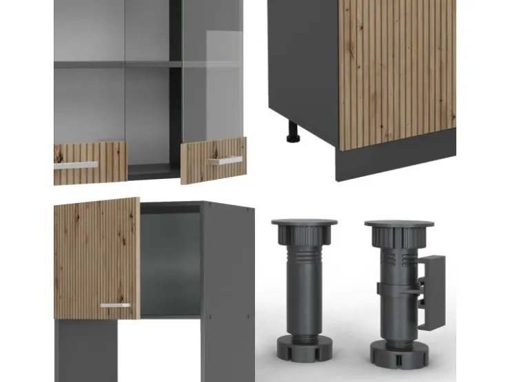Discount Vicco R-Line Küchenzeile Artisan Eiche/Anthrazit 300 cm mit Hochschrankohne Arbeitsplatte ohne E-Geräte Eiche Hell