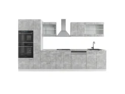 New Vicco R-Line Küchenzeile Beton/Weiß 350 cm mit Hochschrankohne Arbeitsplatte ohne E-Geräte Einbauküchen