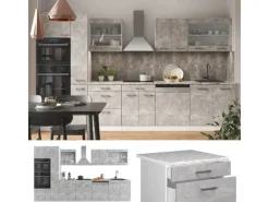 New Vicco R-Line Küchenzeile Beton/Weiß 350 cm mit Hochschrankohne Arbeitsplatte ohne E-Geräte Einbauküchen