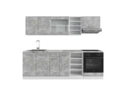 Best Vicco R-Line Küchenzeile Beton/Weiß 240 cm ohne Arbeitsplatte ohne E-Geräte Einbauküchen