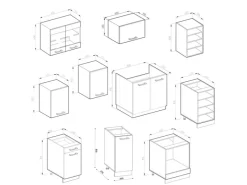 Best Vicco R-Line Küchenzeile Beton/Weiß 240 cm ohne Arbeitsplatte ohne E-Geräte Einbauküchen