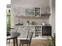 Best Vicco R-Line Küchenzeile Beton/Weiß 240 cm ohne Arbeitsplatte ohne E-Geräte Einbauküchen