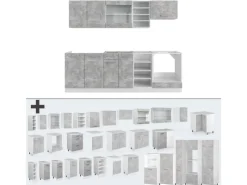 Best Vicco R-Line Küchenzeile Beton/Weiß 240 cm ohne Arbeitsplatte ohne E-Geräte Einbauküchen