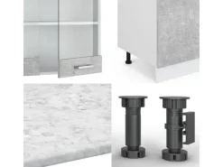 Online Vicco R-Line Küchenzeile Beton/Weiß 300 cm mit HochschrankAP Anthrazit ohne E-Geräte Einbauküchen