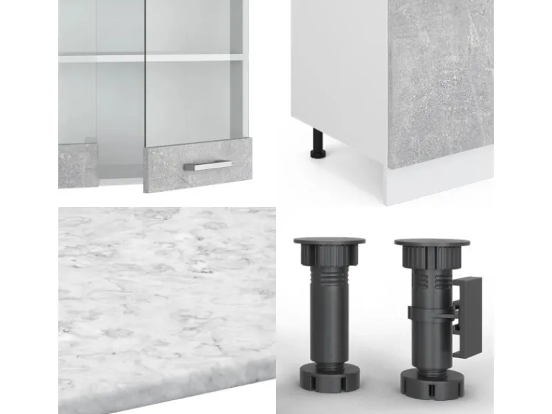 Online Vicco R-Line Küchenzeile Beton/Weiß 300 cm mit HochschrankAP Anthrazit ohne E-Geräte Einbauküchen