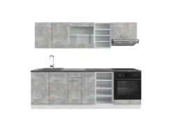 Einbauküchen<Vicco R-Line Küchenzeile Beton/Weiß 240 cm AP Anthrazit ohne E-Geräte Betongrau