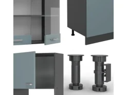 Vicco R-Line Küchenzeile Blau-Grau/Anthrazit 300 cm mit HochschrankAP Marmor ohne E-Geräte Einbauküchen