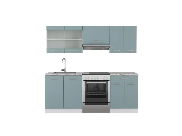 Hot Vicco R-Line Küchenzeile Blau-Grau/Weiß 200 cm ohne Arbeitsplatte ohne E-Geräte Blaugrau
