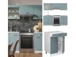 Hot Vicco R-Line Küchenzeile Blau-Grau/Weiß 200 cm ohne Arbeitsplatte ohne E-Geräte Blaugrau