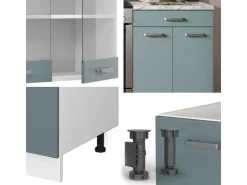 Hot Vicco R-Line Küchenzeile Blau-Grau/Weiß 200 cm ohne Arbeitsplatte ohne E-Geräte Blaugrau