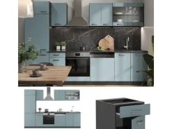 Einbauküchen<Vicco R-Line Küchenzeile Blau-Grau/Anthrazit 300 cm AP Eiche ohne E-Geräte Blaugrau