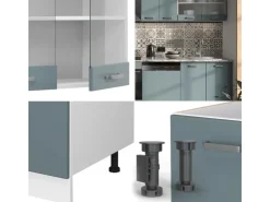 Einbauküchen<Vicco R-Line Küchenzeile Blau-Grau 300 cm AP Marmor ohne E-Geräte Blaugrau