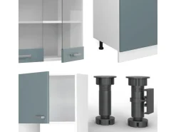 Zubehör Für Küchenarmatur|Einbauküchen<Vicco R-Line Küchenzeile Blau-Grau/Weiß 300 cm mit HochschrankAP Anthrazit ohne E-Geräte Blaugrau