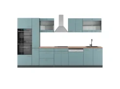 Best Vicco R-Line Küchenzeile Blau-Grau/Anthrazit 350 cm mit HochschrankAP Eiche ohne E-Geräte Blaugrau