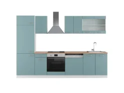 Best Vicco R-Line Küchenzeile Blau-Grau/Weiß 300 cm AP Eiche ohne E-Geräte Pantryküchen
