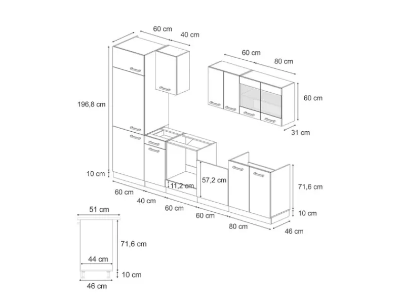 Best Vicco R-Line Küchenzeile Blau-Grau/Weiß 300 cm AP Eiche ohne E-Geräte Pantryküchen