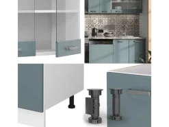 Best Vicco R-Line Küchenzeile Blau-Grau/Weiß 300 cm AP Eiche ohne E-Geräte Pantryküchen