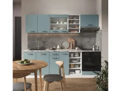 Outlet Vicco R-Line Küchenzeile Blau-Grau/Weiß 240 cm AP Anthrazit ohne E-Geräte Single-Küchen|Pantryküchen