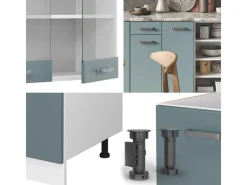Outlet Vicco R-Line Küchenzeile Blau-Grau/Weiß 240 cm AP Anthrazit ohne E-Geräte Single-Küchen|Pantryküchen