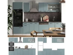 Outlet Vicco R-Line Küchenzeile Blau-Grau 300 cm mit HochschrankAP Marmor ohne E-Geräte Herde|Kühlschränke