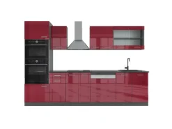 Vicco R-Line Küchenzeile Bordeaux Hochglanz/Anthrazit 300 cm mit HochschrankAP Anthrazit ohne E-Geräte Brilliant Bordeaux