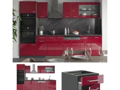 Vicco R-Line Küchenzeile Bordeaux Hochglanz/Anthrazit 300 cm mit HochschrankAP Anthrazit ohne E-Geräte Brilliant Bordeaux