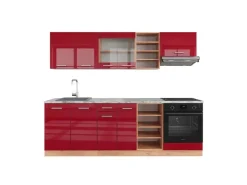 Vicco R-Line Küchenzeile Bordeaux Hochglanz/Goldkraft Eiche 200 cm ohne Arbeitsplatte ohne E-Geräte Einbauküchen