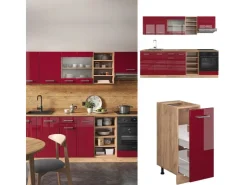 Vicco R-Line Küchenzeile Bordeaux Hochglanz/Goldkraft Eiche 200 cm ohne Arbeitsplatte ohne E-Geräte Einbauküchen