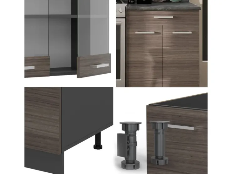 Vicco R-Line Küchenzeile /Anthrazit 200 cm ohne Arbeitsplatte ohne E-Geräte Edelgrau