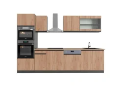 Clearance Vicco R-Line Küchenzeile Goldkraft Eiche/Anthrazit 300 cm mit HochschrankAP Eiche ohne E-Geräte Anthrazit-Eiche