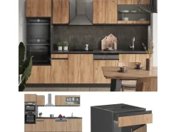 Clearance Vicco R-Line Küchenzeile Goldkraft Eiche/Anthrazit 300 cm mit HochschrankAP Eiche ohne E-Geräte Anthrazit-Eiche