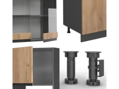 Clearance Vicco R-Line Küchenzeile Goldkraft Eiche/Anthrazit 300 cm mit HochschrankAP Eiche ohne E-Geräte Anthrazit-Eiche