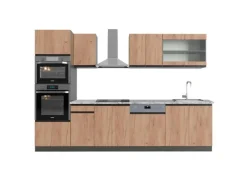 Best Vicco R-Line Küchenzeile Goldkraft Eiche/Anthrazit 300 cm mit HochschrankAP Marmor ohne E-Geräte Einbauküchen