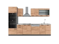 Discount Vicco R-Line Küchenzeile Goldkraft Eiche/Anthrazit 300 cm mit HochschrankAP Marmor ohne E-Geräte Einbauküchen