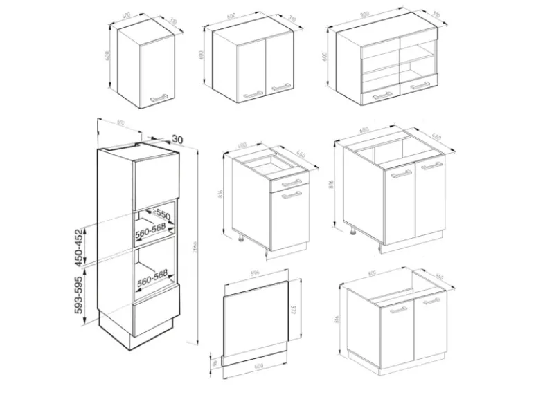 Discount Vicco R-Line Küchenzeile Goldkraft Eiche/Anthrazit 300 cm mit HochschrankAP Marmor ohne E-Geräte Einbauküchen