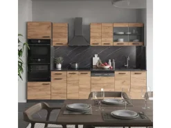 Discount Vicco R-Line Küchenzeile Goldkraft Eiche/Anthrazit 300 cm mit HochschrankAP Marmor ohne E-Geräte Einbauküchen
