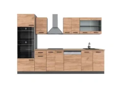 Einbauküchen<Vicco R-Line Küchenzeile Goldkraft Eiche/Anthrazit 300 cm mit HochschrankAP Eiche ohne E-Geräte Anthrazit-Eiche