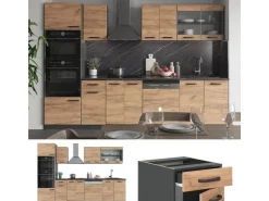 Einbauküchen<Vicco R-Line Küchenzeile Goldkraft Eiche/Anthrazit 300 cm mit HochschrankAP Eiche ohne E-Geräte Anthrazit-Eiche