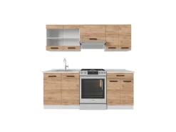 Vicco R-Line Küchenzeile Goldkraft /Weiß 200 cm AP Marmor ohne E-Geräte Einbauküchen