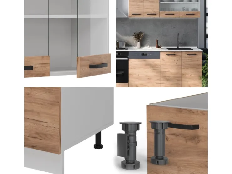 Best Vicco R-Line Küchenzeile Goldkraft /Weiß 300 cm AP Anthrazit ohne E-Geräte Eiche