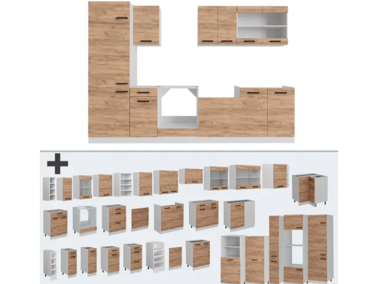 Best Vicco R-Line Küchenzeile Goldkraft /Weiß 300 cm AP Anthrazit ohne E-Geräte Eiche