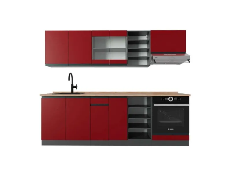 Outlet Vicco R-Line Küchenzeile /Anthrazit 240 cm AP Eiche ohne E-Geräte Einbauküchen
