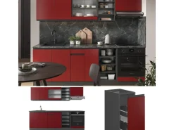 Pantryküchen|Winkelküchen<Vicco R-Line Küchenzeile /Anthrazit 240 cm J-Shape ohne E-Geräte Rot