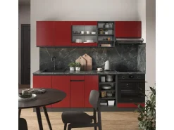 Pantryküchen|Winkelküchen<Vicco R-Line Küchenzeile /Anthrazit 240 cm J-Shape ohne E-Geräte Rot