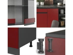 Pantryküchen|Winkelküchen<Vicco R-Line Küchenzeile /Anthrazit 240 cm J-Shape ohne E-Geräte Rot